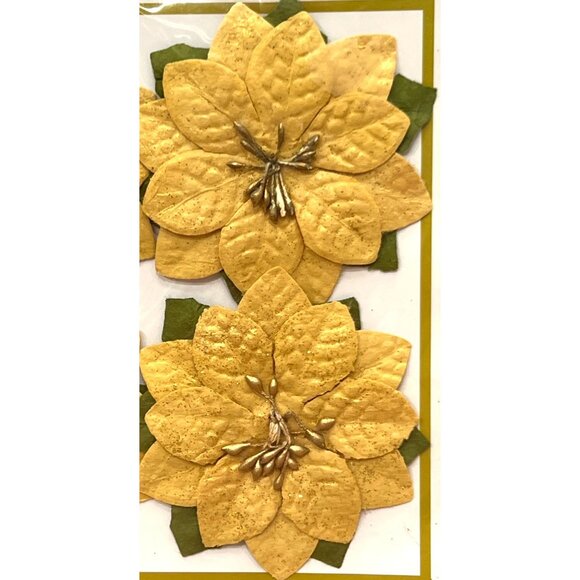 Artificial Gold Poinsettia Paper Flowers Holiday Embellishment 487007 85291 - Picture 2 of 3